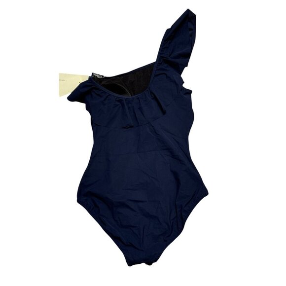 Gottex Sz 10 Swimsuit One Shoulder Ruffle Neck Blue One Piece New NWT - Picture 4 of 5
